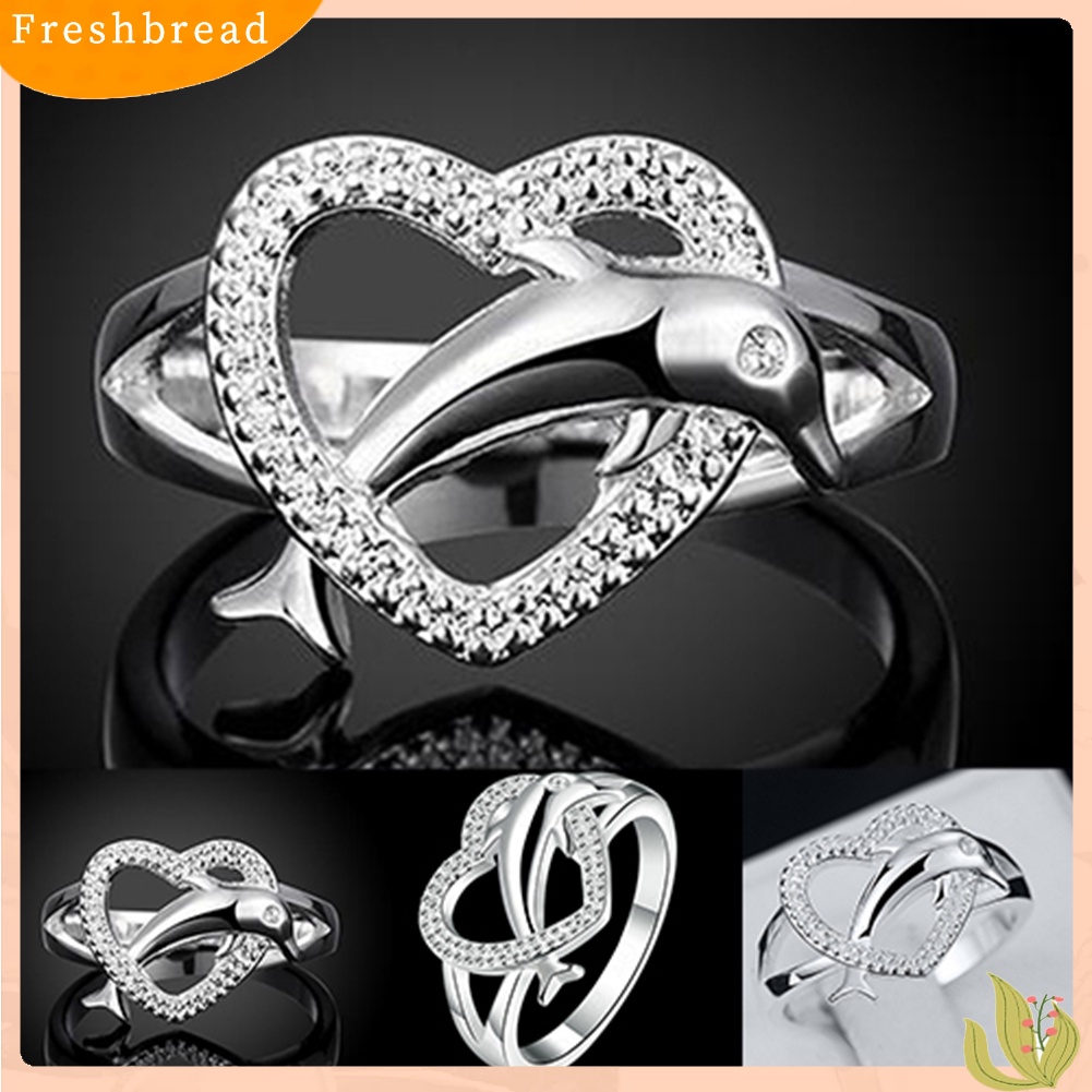 &lt; Freshbread &gt; Perhiasan Cincin Jari Hati Lumba Lumba Lapis Perak925 Wanita Charm Untuk Pesta Prom