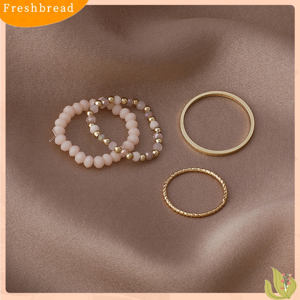 &lt; Freshbread &gt; 4Pcs/Set Wanita Cincin Bohemian Vintage Manik-Manik Peregangan Tali Semua Pertandingan Dekorasi Hadiah Kristal Imitasi Manik-Manik Warna-Warni Pesta Jari Cincin Perhiasan Fashion Untuk Pakaian Sehari-Hari