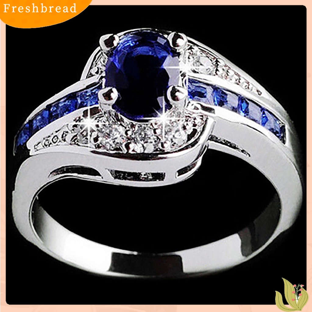 &lt; Freshbread &gt; Cincin Elegan Anti Gores Alloy Cincin Berlian Imitasi Biru Untuk Liburan