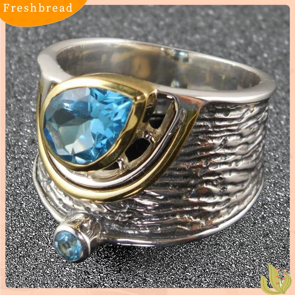 &lt; Freshbread &gt; Cincin Unisex Berbentuk Tetesan Air Perhiasan Etnik Fashion Penampilan Cincin Lebar Permata Imitasi Untuk Pernikahan