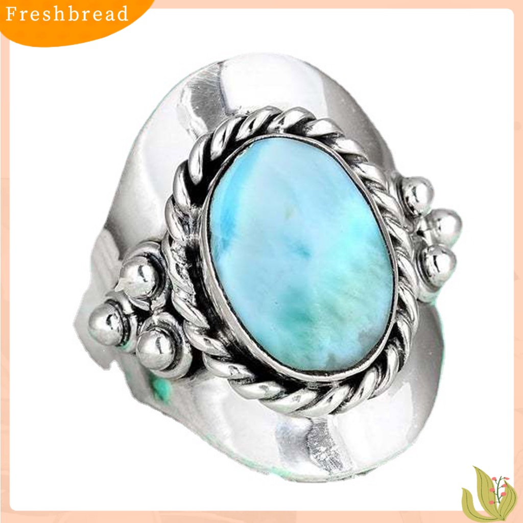 &lt; Freshbread &gt; Jari Cincin Boho Vintage Rim Lebar Geometris Electroplating Hias Hadiah Pria Wanita Hijau Perhiasan Cincin Koktail Permata Imitasi Untuk Pakaian Sehari-Hari