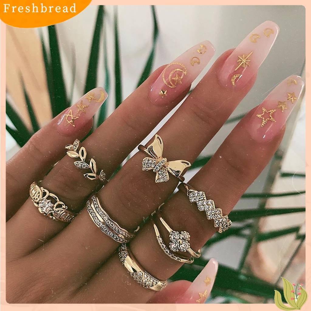 &lt; Freshbread &gt; 7Pcs/Set Sederhana Dapat Ditumpuk Kupu-Kupu Bunga Wanita Midi Cincin Buku Jari Cincin Perhiasan Aksesori