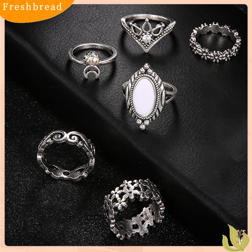 < Freshbread > 10 Pcs Wanita Buku Jari Cincin Bulan Berongga Keluar Bohemian Stackable Rings Perhiasan Aksesoris