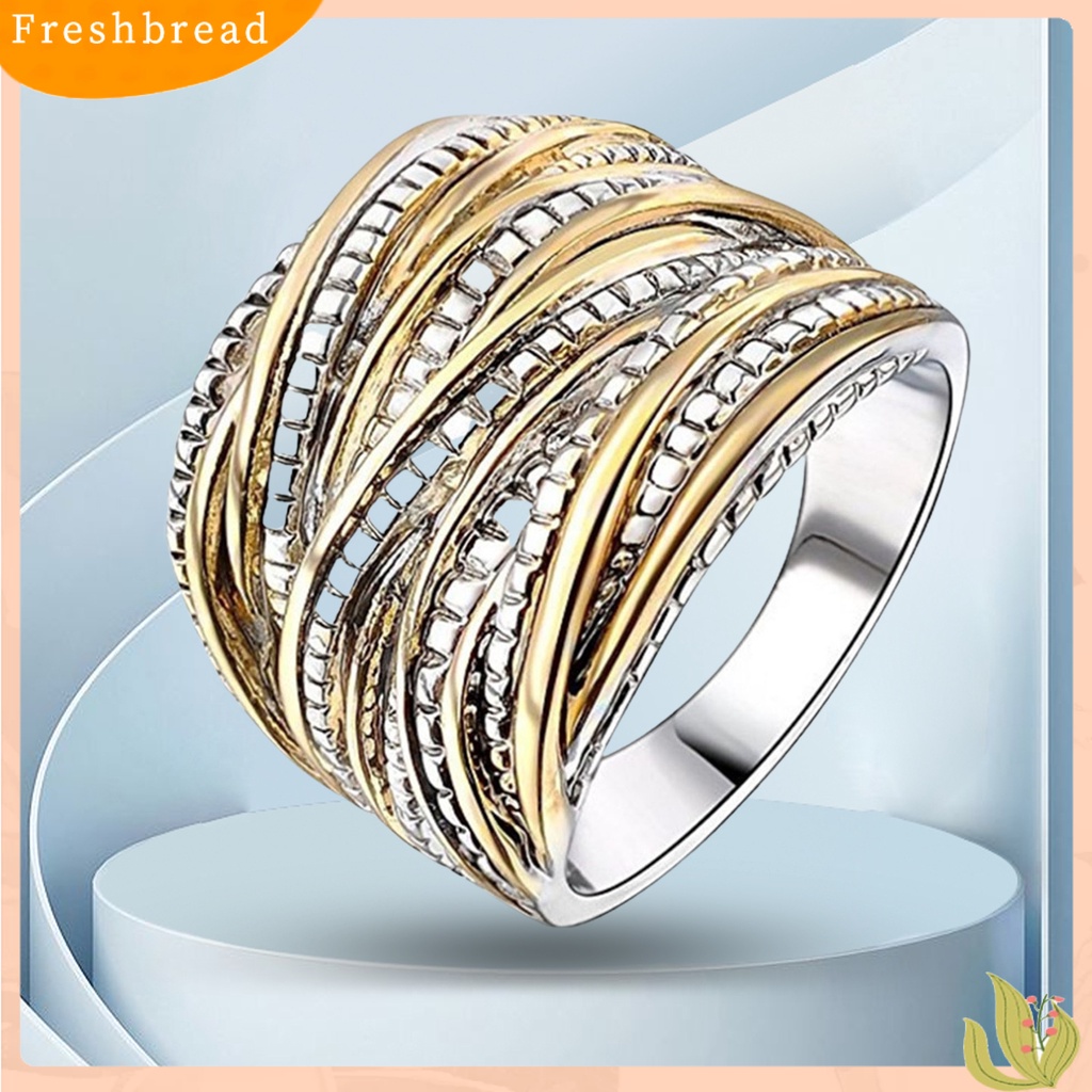 &lt; Freshbread &gt; Wanita Cincin Warna Emas Kerajinan Halus Putaran Multi Layer Mewah Pernikahan Cincin Perhiasan Aksesoris