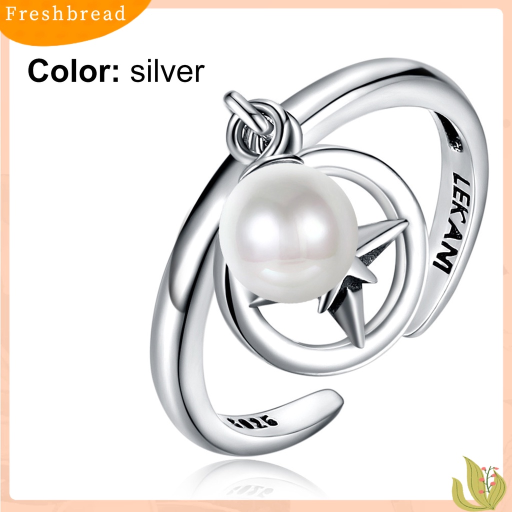 < Freshbread > Indah Wanita Bintang Mutiara Imitasi Pembukaan925 Perak Pernikahan Band Cincin Aksesori Fashion