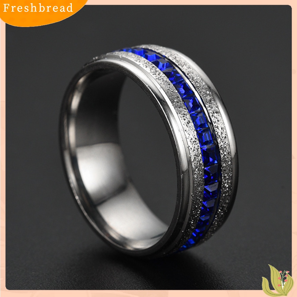 &lt; Freshbread &gt; Pernikahan Pertunangan Unisex Baris Tunggal Berlian Imitasi Bertatahkan Diamplas Jari Cincin Hadiah