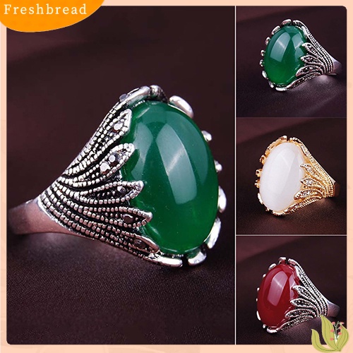 &lt; Freshbread &gt; Pria Wanita Berlapis Emas Berlian Imitasi Opal Vintage Finger Stone Ring Anti-Silver