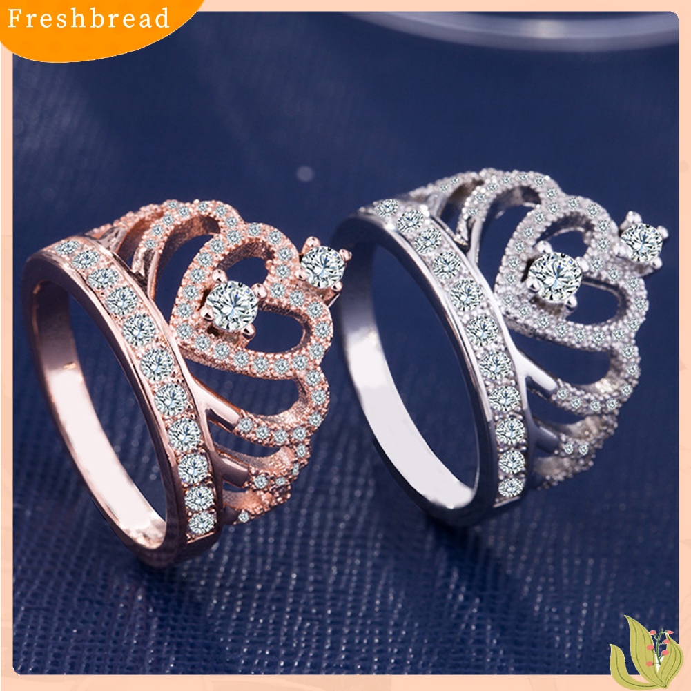 &lt; Freshbread &gt; Fashion Wanita Bentuk Mahkota Cubic Zirconia Bertatahkan Band Cincin Hadiah Perhiasan Pernikahan