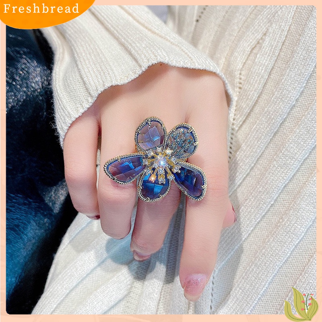 < Freshbread > Wanita Cincin Berlian Imitasi Bening Pembukaan Dapat Disesuaikan Warna-Warni Kelopak Besar Pesta Trendi Cincin Perhiasan Aksesoris