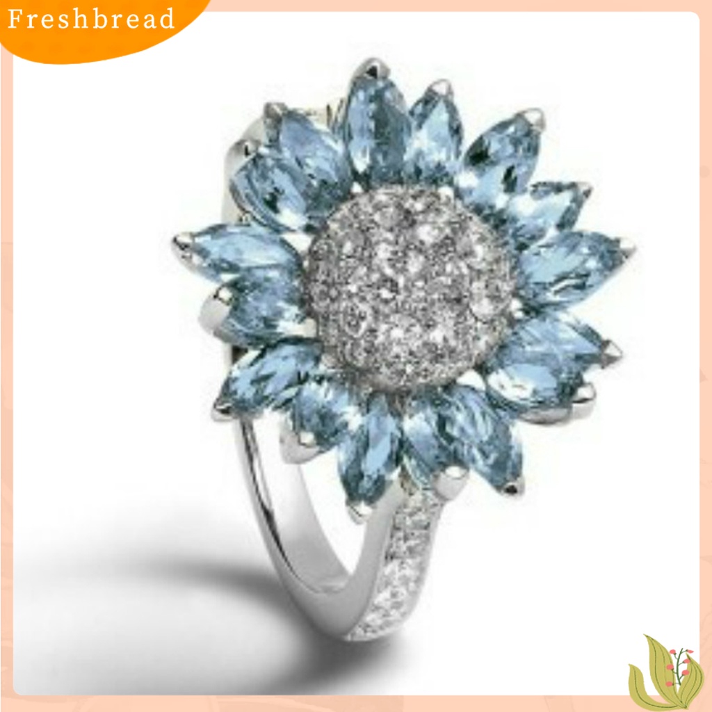 &lt; Freshbread &gt; Women Ring Bridal Shiny Cubic Zirconia Hias Sparkling Geometri Dekorasi Putih Aquamarine Bentuk Bunga Matahari Pernikahan Pertunangan Cincin Perhiasan Untuk Pacar