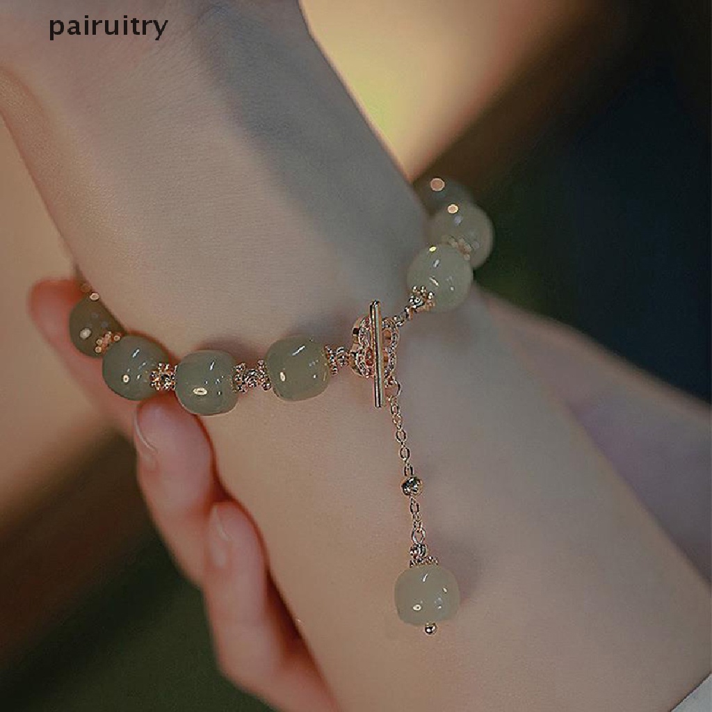 Prt Vintage Cahaya Imitasi Hetian Jade Beaded Charm Gelang Pesta Santai Mutiara Zirkon Perhiasan Fashion Untuk Wanita Hadiah PRT