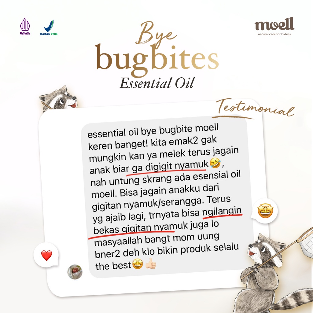 Moell Bye Bugbites Natural Essential Oil / Melindungi Dari Gigitan Nyamuk / BPOM