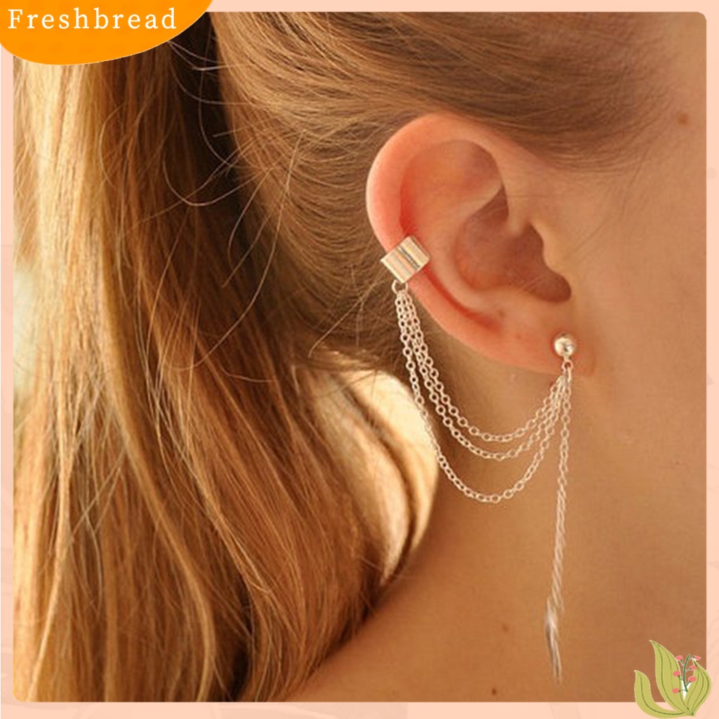 &lt; Freshbread &gt; Anting Fashion Rantai Logam Bentuk Daun Anting Menjuntai Perempuan