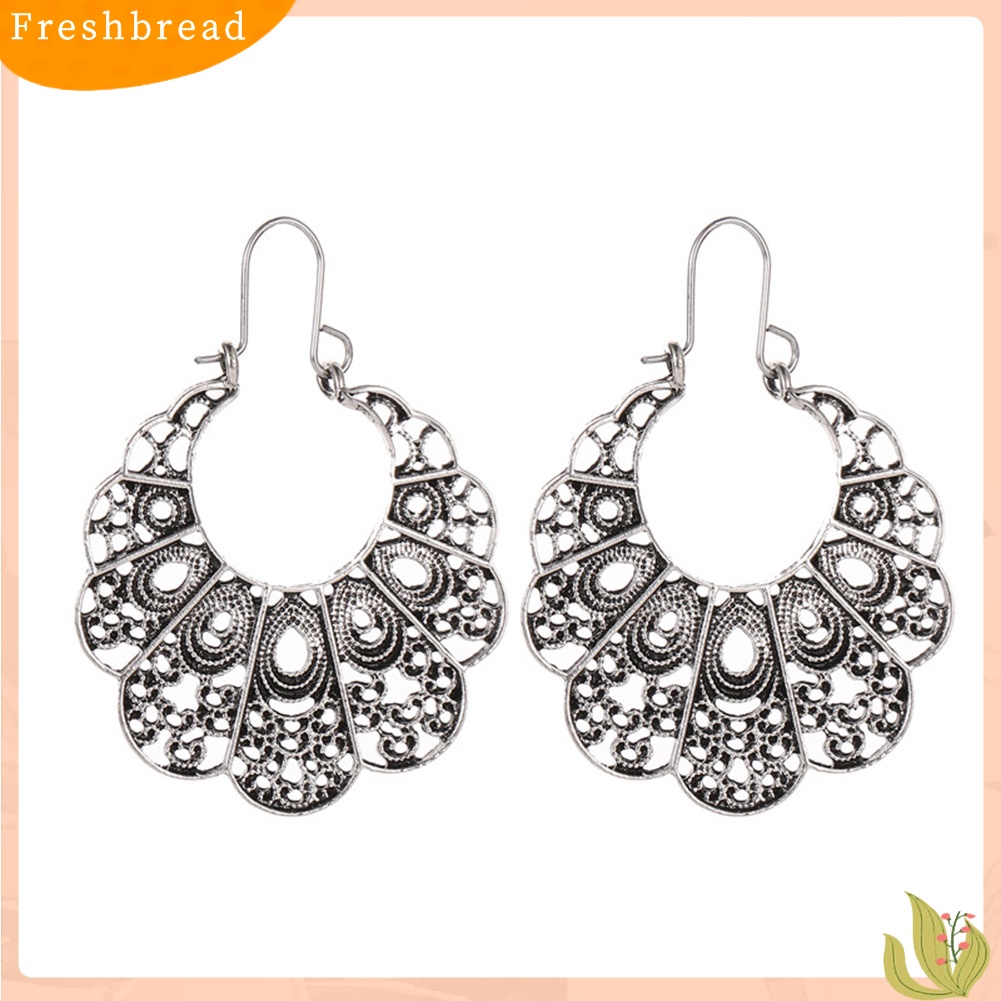 &lt; Freshbread &gt; Vintage Wanita Berongga Keluar Bunga Menjuntai Geometris Hoop Anting Perhiasan Hadiah