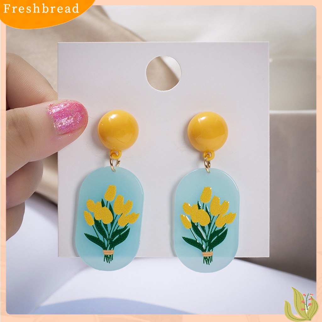 &lt; Freshbread &gt; 1pasang Anting Menjuntai Wanita Timbul Perhiasan Motif Tiga Dimensi Warna Cerah Motif Bunga Anting Stud Untuk Pakaian Sehari-Hari