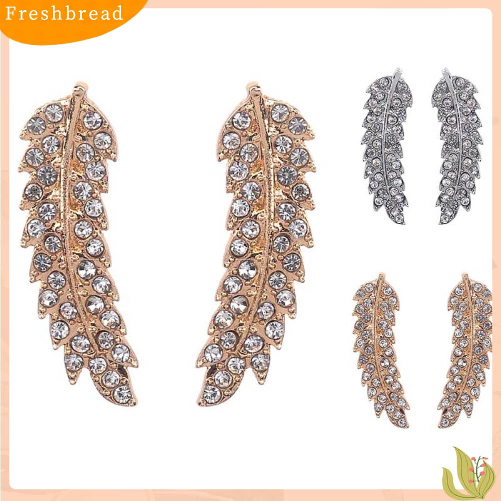 &lt; Freshbread &gt; Wanita Berlian Imitasi Penuh Hias Bentuk Daun Stud Anting Tindik Perhiasan Hadiah