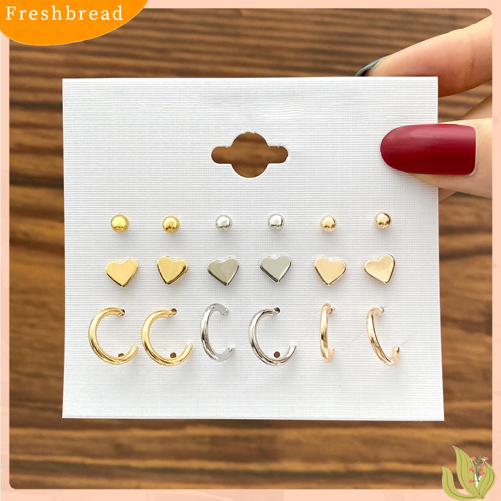 &lt; Freshbread &gt; 1set Anting Drop Warna Cerah Berkilau Efek Visual Tahan Korosi Bebas Alergi Hias Alloy Wanita All-Match Cinta Hati Gaya Women Earrings Set Untuk Anak Perempuan