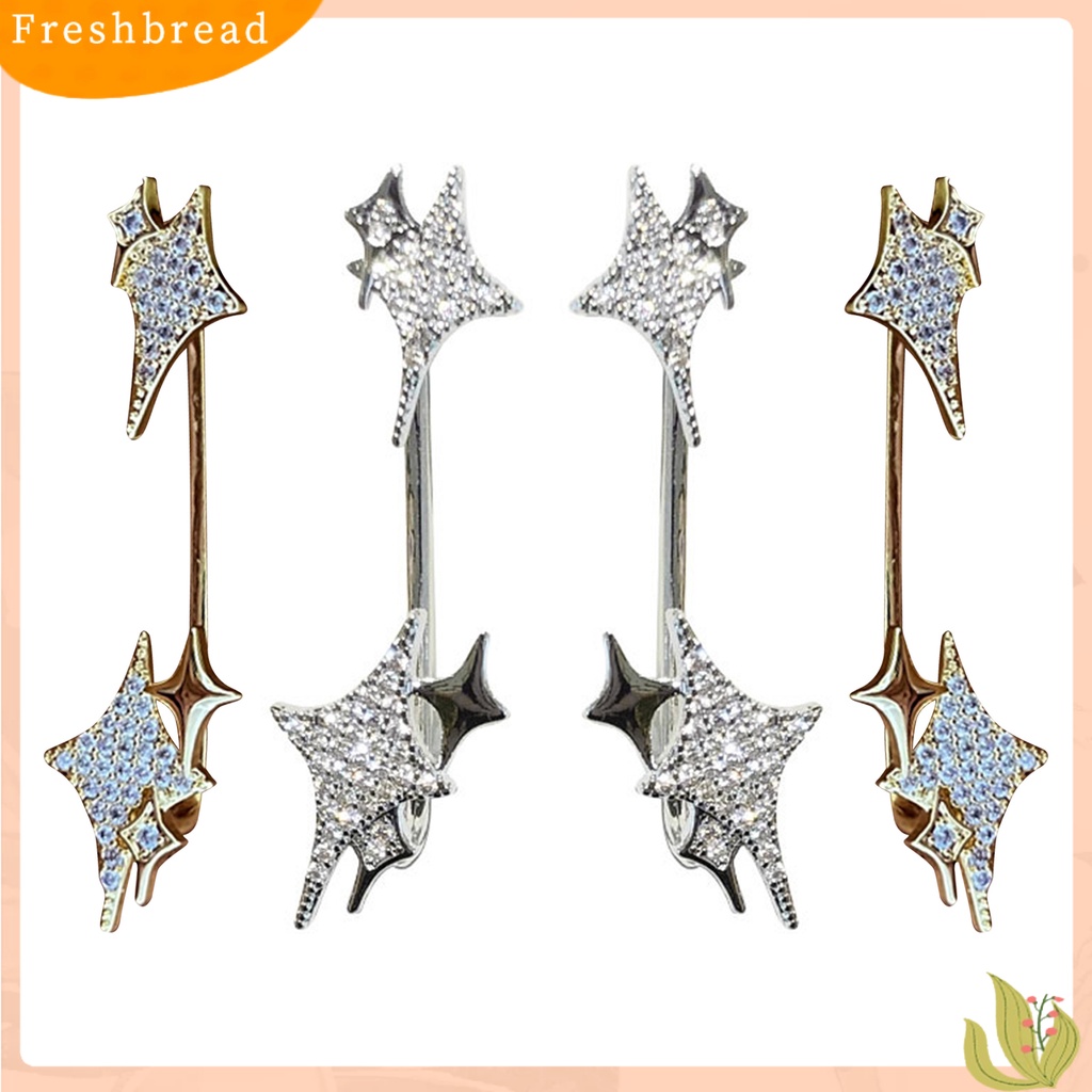 < Freshbread > 1Pc Klip Anting Bintang Tindik Palsu Wanita Berlian Imitasi Electroplating Telinga Manset Fashion Perhiasan