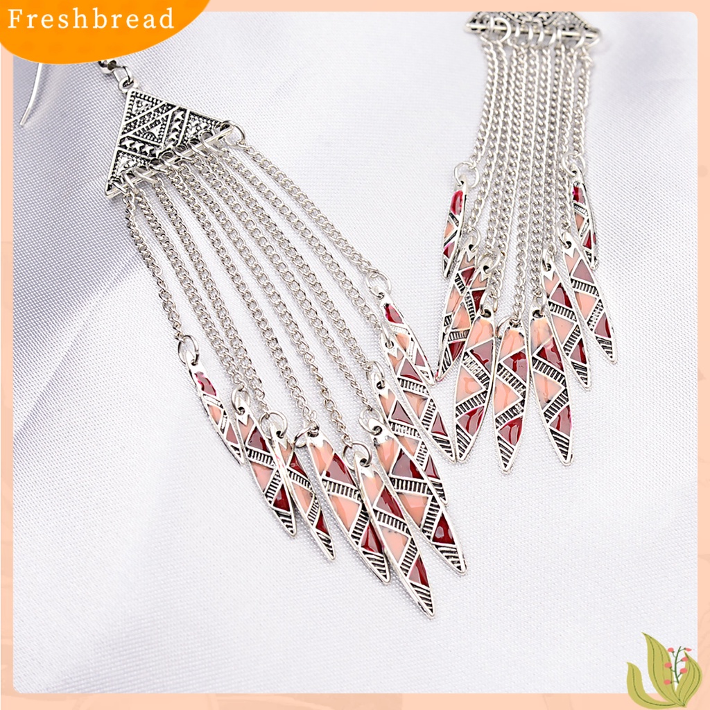 &lt; Freshbread &gt; 1pasang Anting Lady Hook Rumbai Segitiga Panjang Vintage Drop Hook Earrings Untuk Pakaian Sehari-Hari