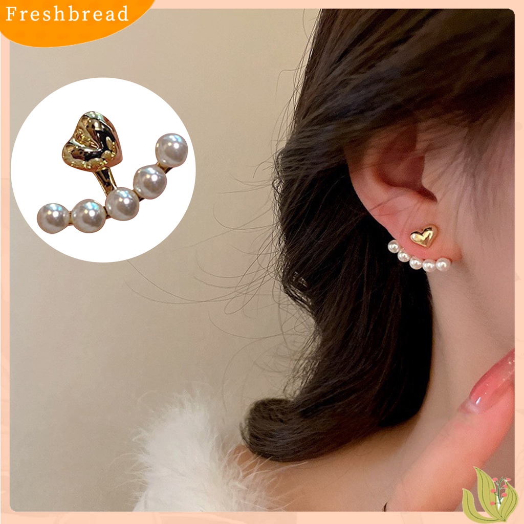 &lt; Freshbread &gt; 1pasang Anting Pejantan Temperamen Elegan Kilau Terang Hias Semua Pertandingan Perhiasan Hadiah Multi-Wear Fashion Wanita Cinta Hati Mutiara Imitasi Telinga Studs Untuk Pakaian Sehari-Hari