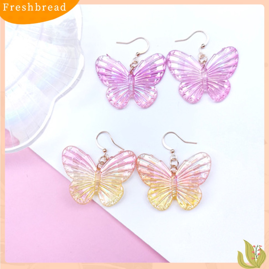 &lt; Freshbread &gt; 1pasang Tindik Warna Gradien Gadis Anting Akrilik Transparan Kupu-Kupu Drop Hook Earrings Perhiasan Aksesoris