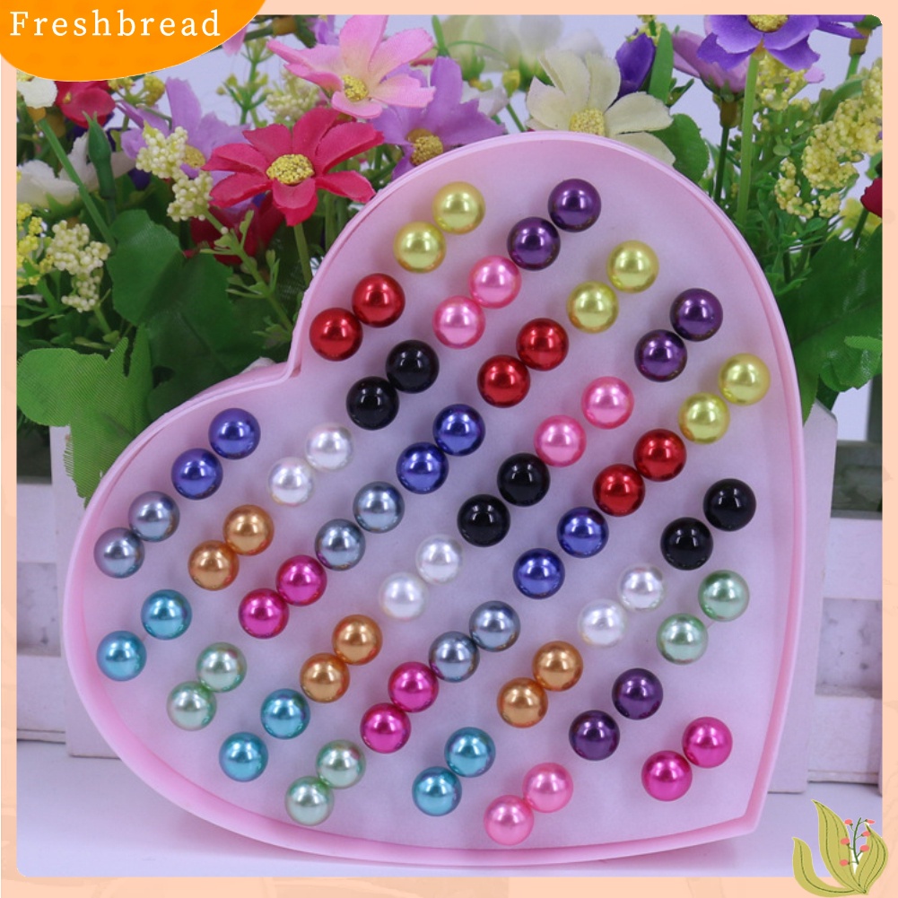 &lt; Freshbread &gt; Perhiasan Telinga Fashion 36pasang Stainless Steel Warna-Warni Lucu Faux Pearls Stud Earrings