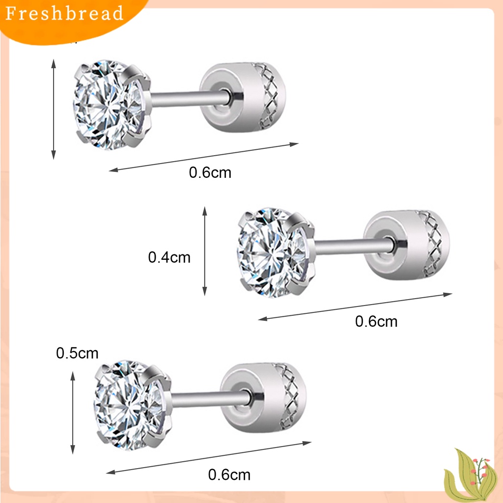 &lt; Freshbread &gt; Anting Giwang Fashionable Unisex Berlian Imitasi Bulat Cubic Zirconia Titanium Steel Untuk Hadiah