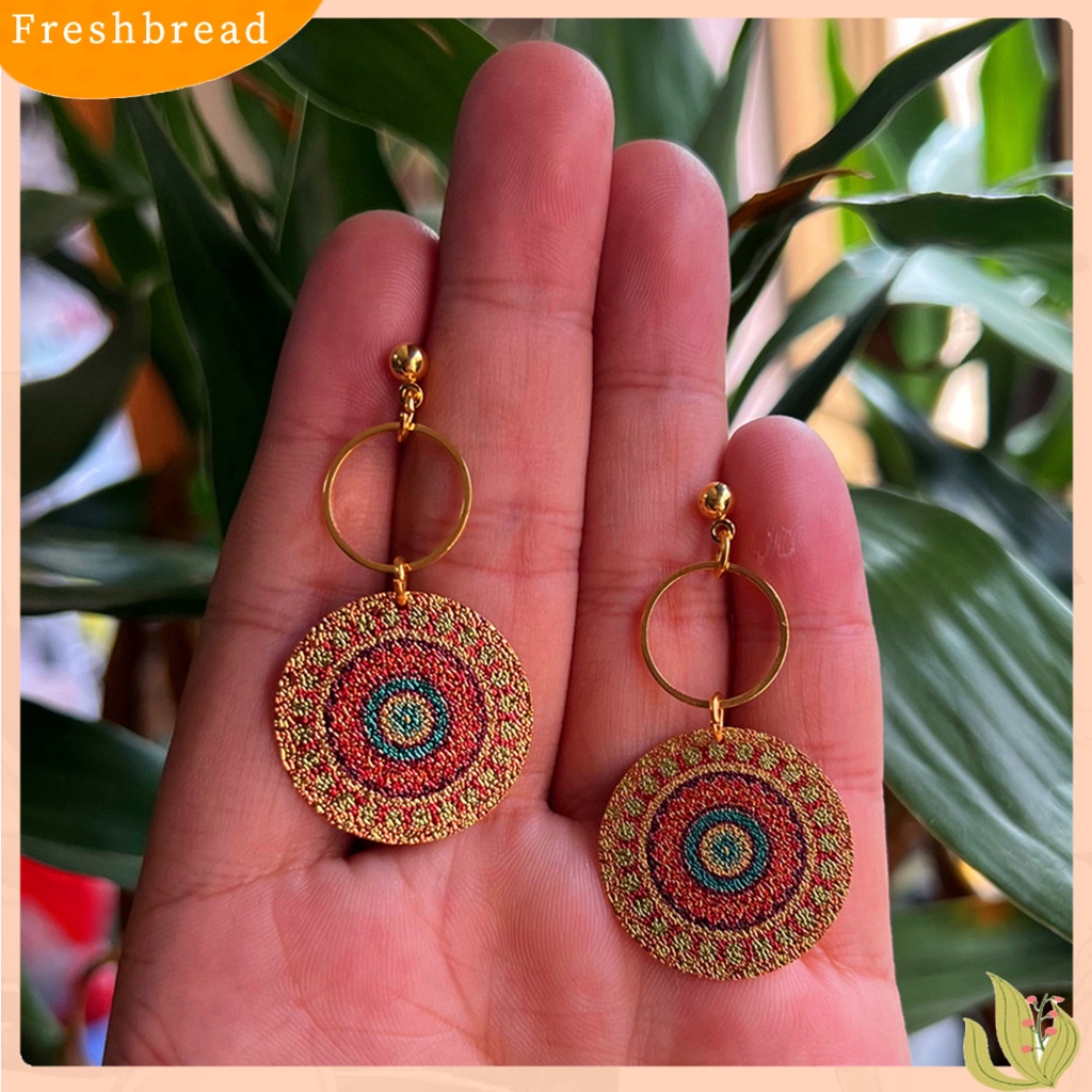 &lt; Freshbread &gt; 1pasang Anting Wanita Geometris Pola Vintage Perhiasan Electroplating Round Drop Earrings Hadiah Ulang Tahun