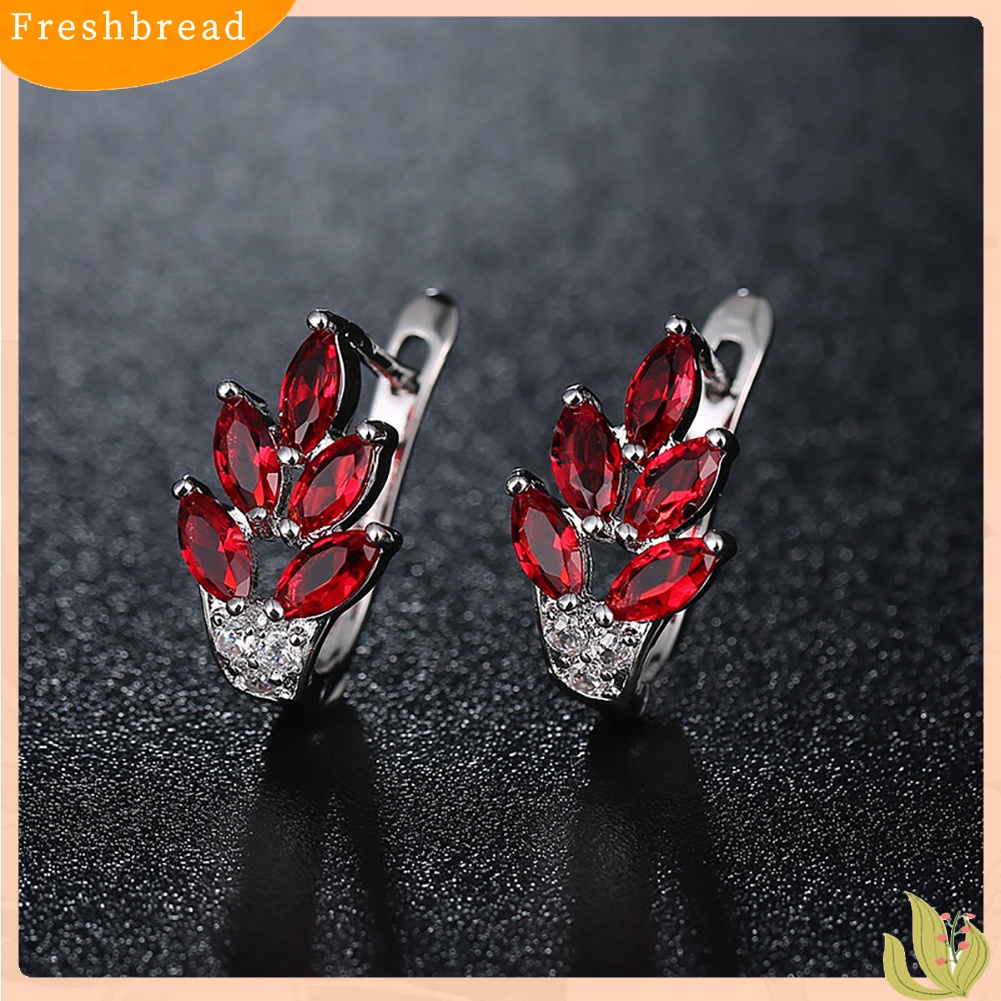 &lt; Freshbread &gt; Wanita Cubic Zirconia Hias Huggie Anting Hadiah Perhiasan Pertunangan Pernikahan