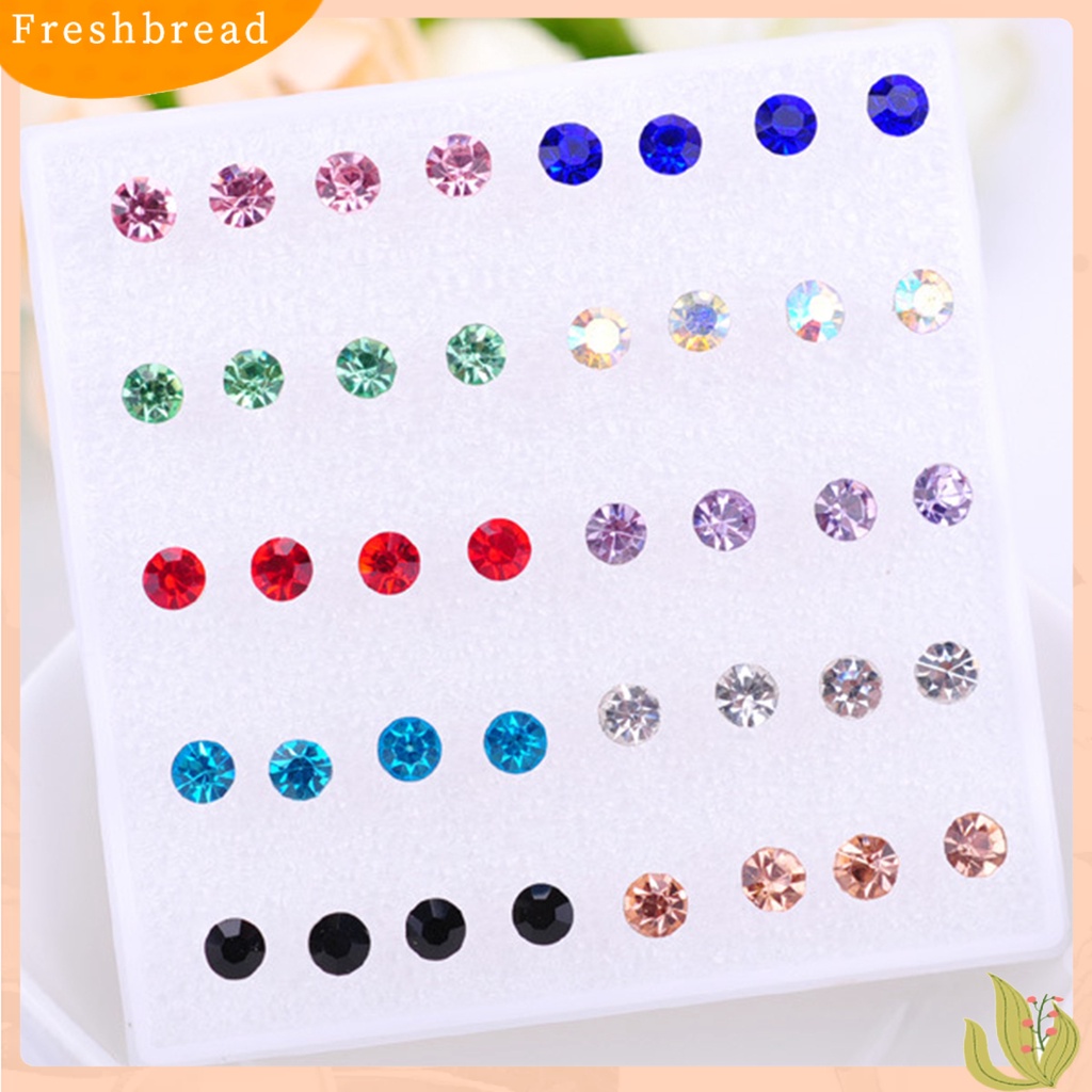 &lt; Freshbread &gt; 20pasang Wanita Ear Studs Set Shiny Cubic Zirconia Indah Ringkas Bersinar Multi-Warna Hias Stainless Tidak Bahaya Zirconia Women Earrings Set Untuk Pakaian Sehari-Hari