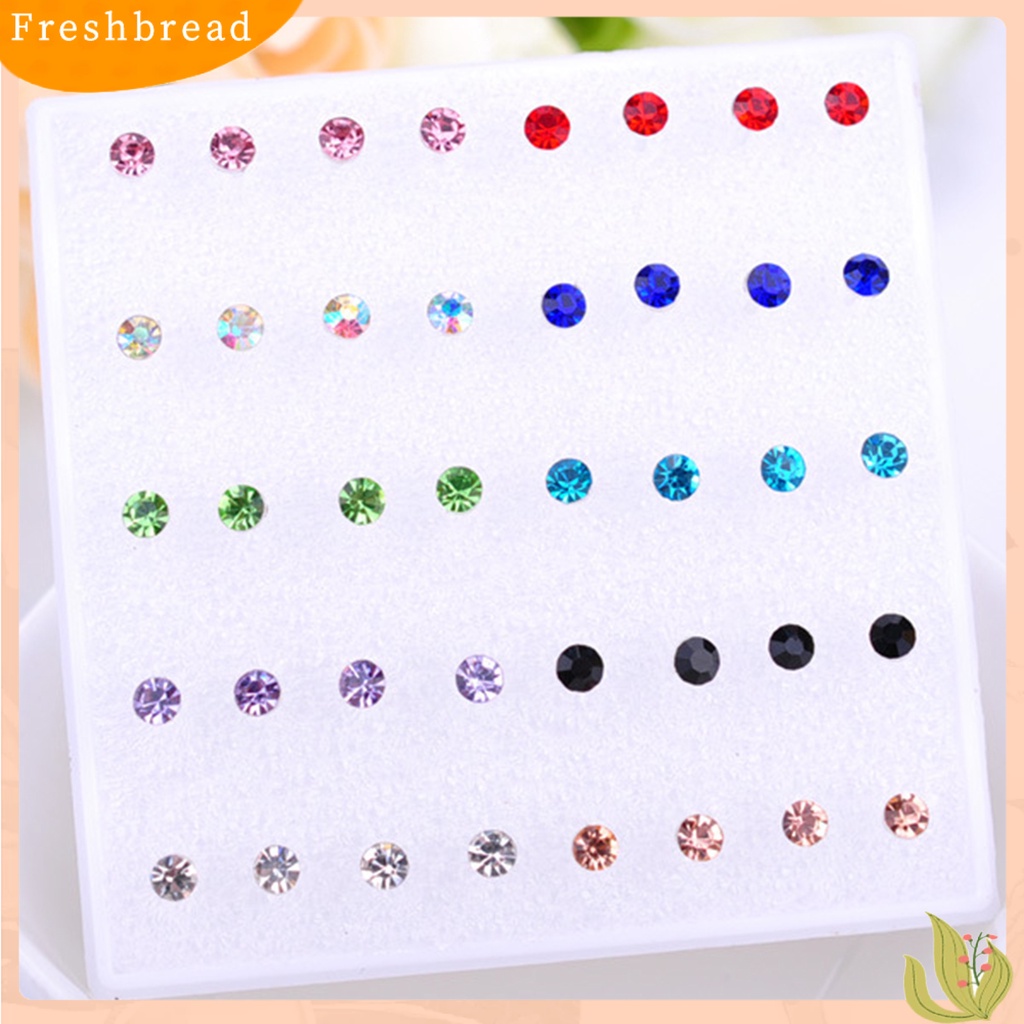 &lt; Freshbread &gt; 20pasang Wanita Ear Studs Set Shiny Cubic Zirconia Indah Ringkas Bersinar Multi-Warna Hias Stainless Tidak Bahaya Zirconia Women Earrings Set Untuk Pakaian Sehari-Hari