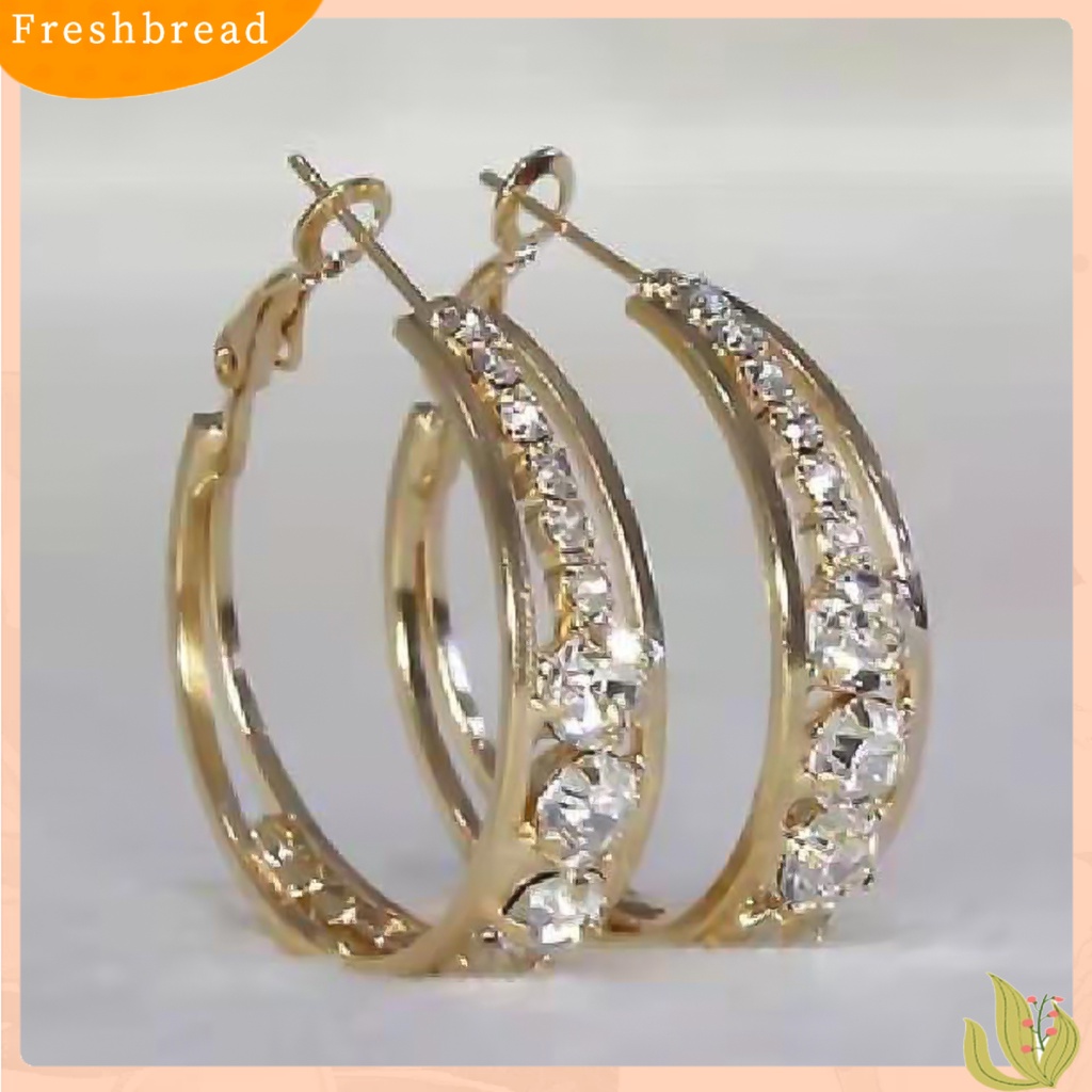 &lt; Freshbread &gt; Anting Berlian Imitasi Hias Perhiasan Aksesoris Alloy Shiny Banquet Hoop Earrings Untuk Pernikahan