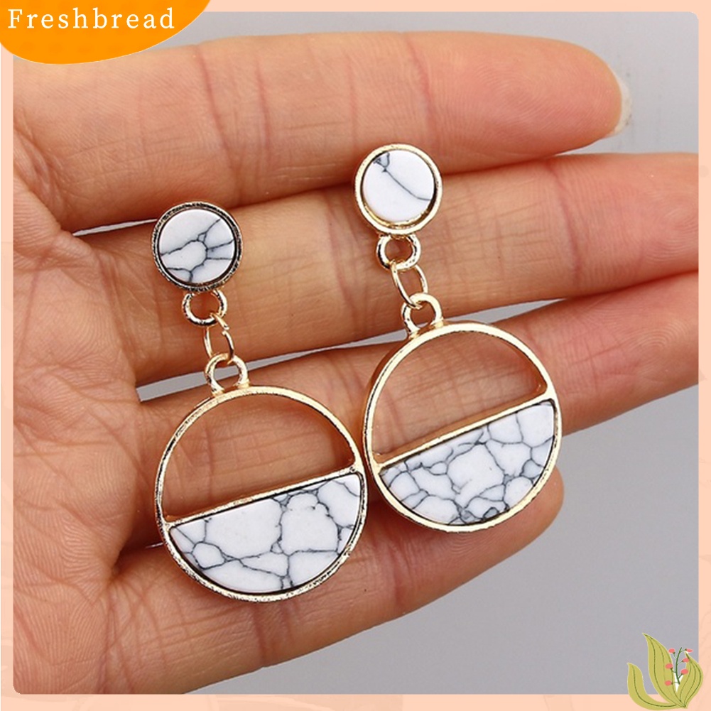 &lt; Freshbread &gt; Fashion Wanita Marmer Bijian Bulat Geometris Menjuntai Ear Stud Earrings Perhiasan Hadiah