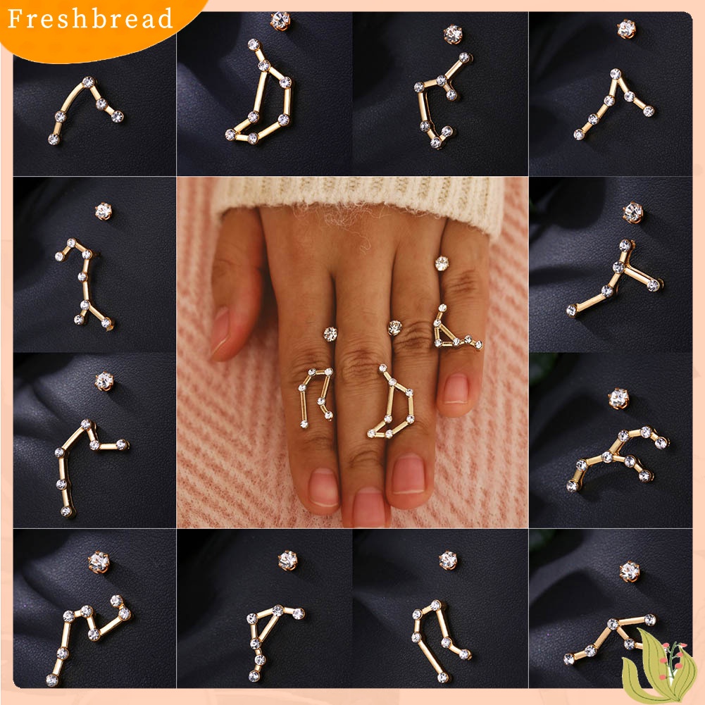 &lt; Freshbread &gt; Kreatif12Rasi Berlian Imitasi Pesona Stud Anting Wanita Asimetri Perhiasan