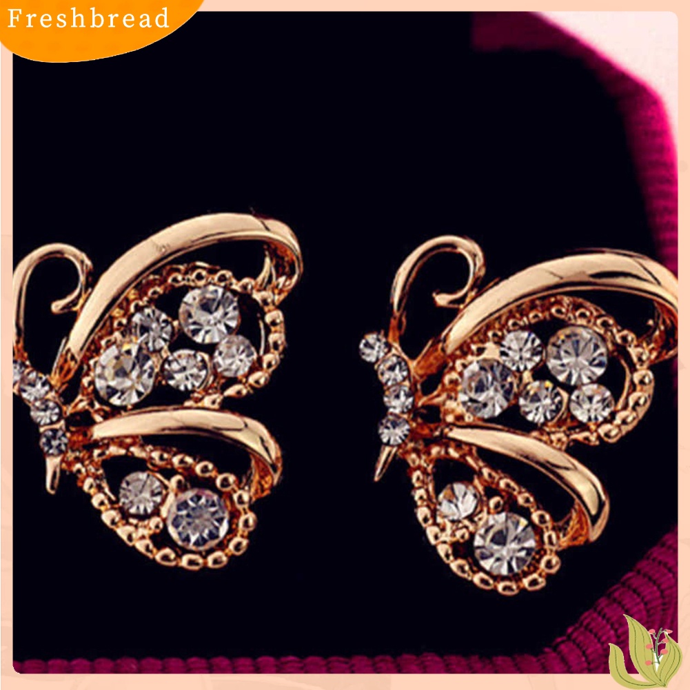 &lt; Freshbread &gt; Fashion Wanita Berlian Imitasi Bentuk Kupu-Kupu Stud Earrings Selebriti Eardrop Perhiasan