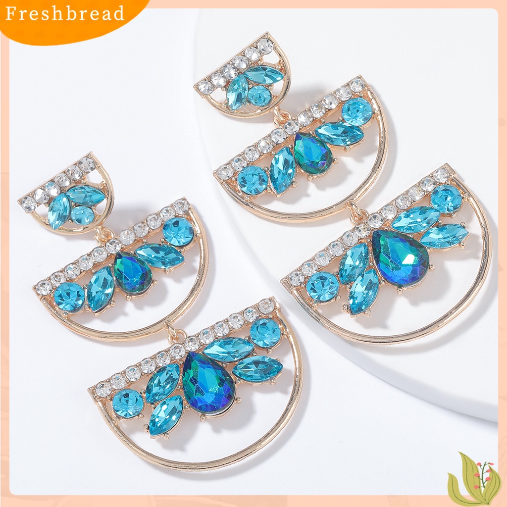 &lt; Freshbread &gt; Anting Warna-Warni Geometris Alloy Setengah Lingkaran Anting Menjuntai Panjang Untuk Wanita