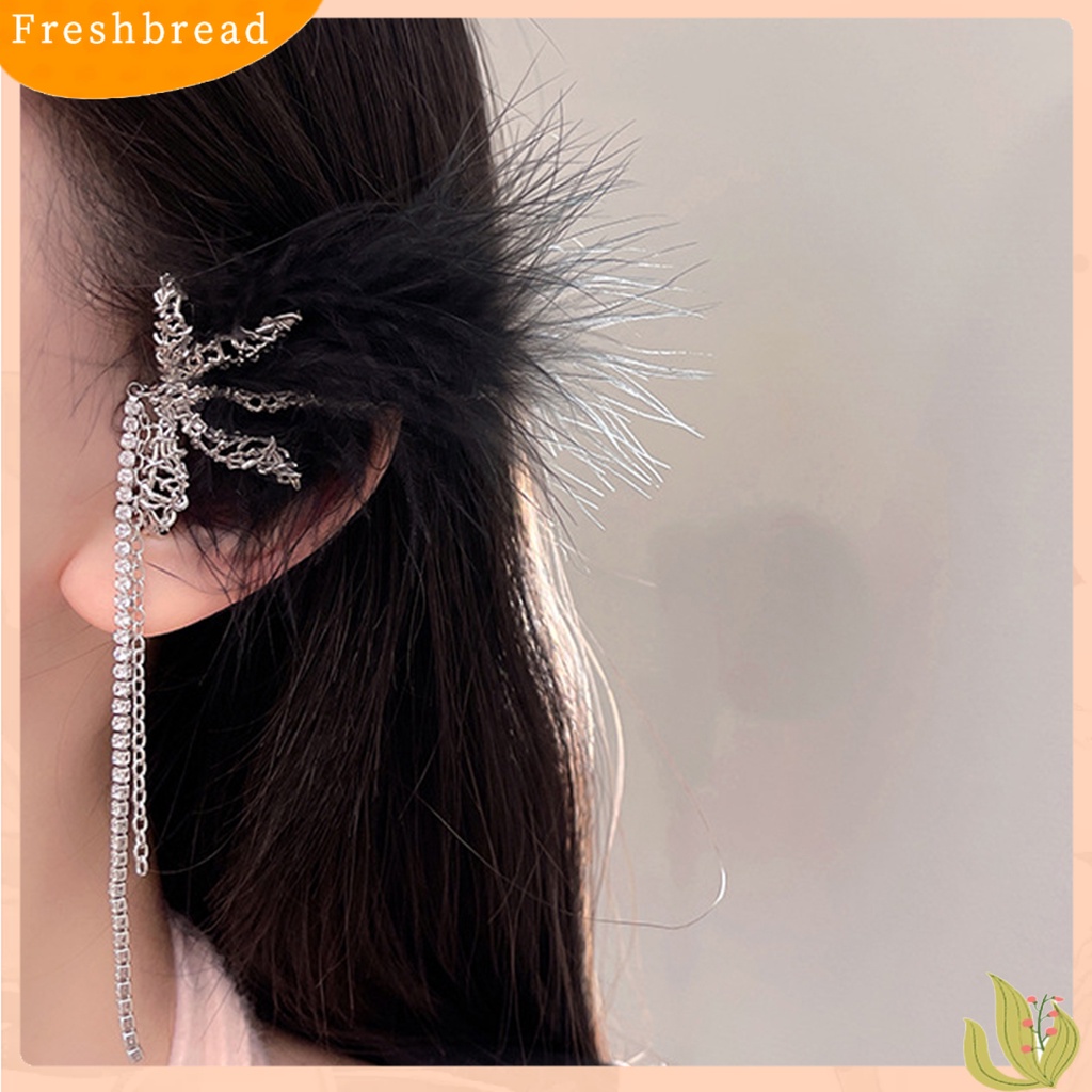 &lt; Freshbread &gt; 1 Pc Klip Anting Mewah Temperamen Bulu Imitasi Tanpa Tindik Rumbai Berdandan High-end Mutiara Imitasi Rumbai Telinga Manset Perhiasan Aksesoris