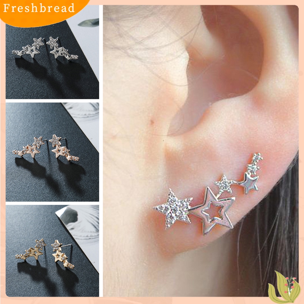 &lt; Freshbread &gt; 1pasang Anting Pejantan Indah Berlian Imitasi Harian Dress Up Ringan Bintang Telinga Studs Wanita Klip Telinga Perhiasan Fashion