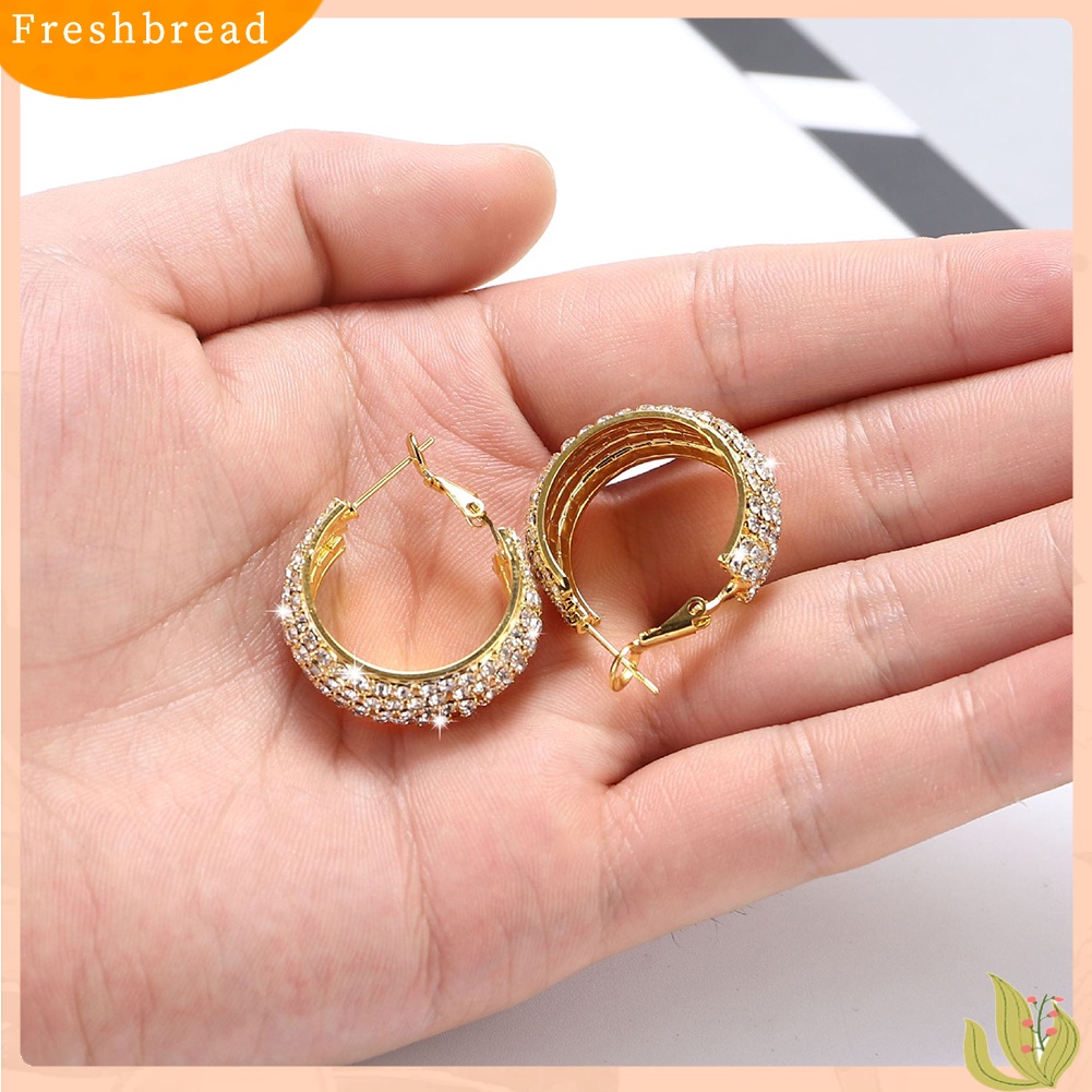 &lt; Freshbread &gt; Mewah Lady Penuh Berlian Imitasi Bertatahkan Lebar Leverback Anting Tindik Perhiasan Hadiah