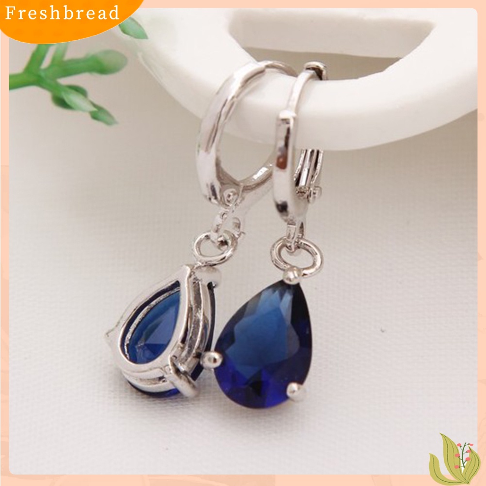 &lt; Freshbread &gt; Wanita Teardrop Cubic Zirconia Menjuntai Hoop Earrings Hadiah Perhiasan Pesta Pernikahan