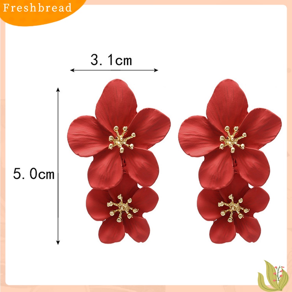 &lt; Freshbread &gt; 1pasang Ear Studs Trendy Tidak Alergi Indah Elegan Lapisan Ganda Desain Bunga Anting Wanita Untuk Pesta