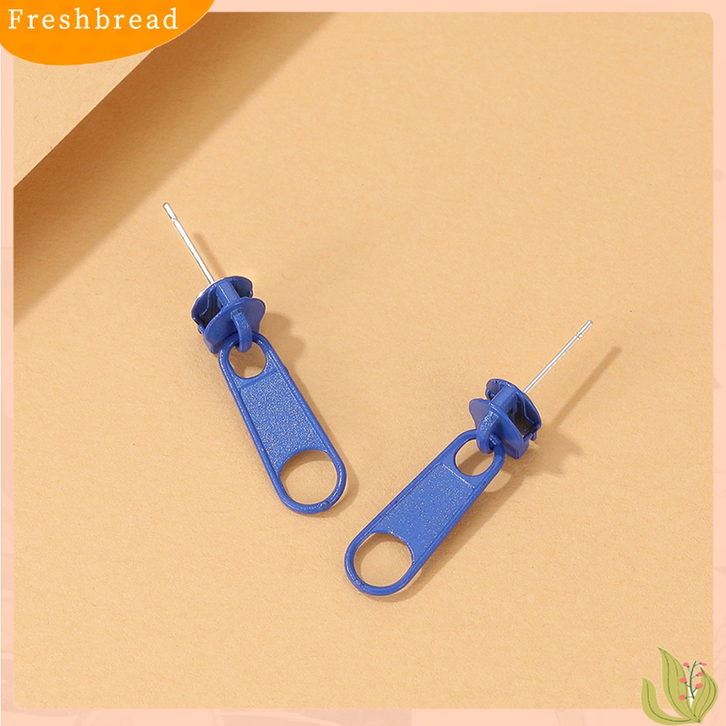 < Freshbread > 1pasang Anting Tusuk Resleting Bentuk Perhiasan Lapis Kartun Warna Permen Ear Studs Untuk Pesta