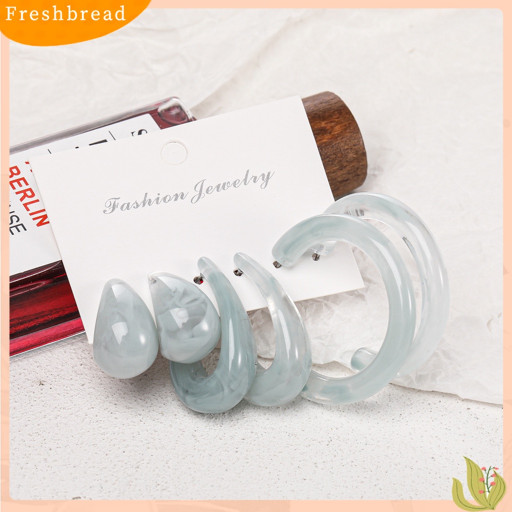 &lt; Freshbread &gt; 3pasang/Set Anting Wanita Transparan Berbentuk C Tindik Akrilik Anting Stud Bulat Perhiasan Aksesori