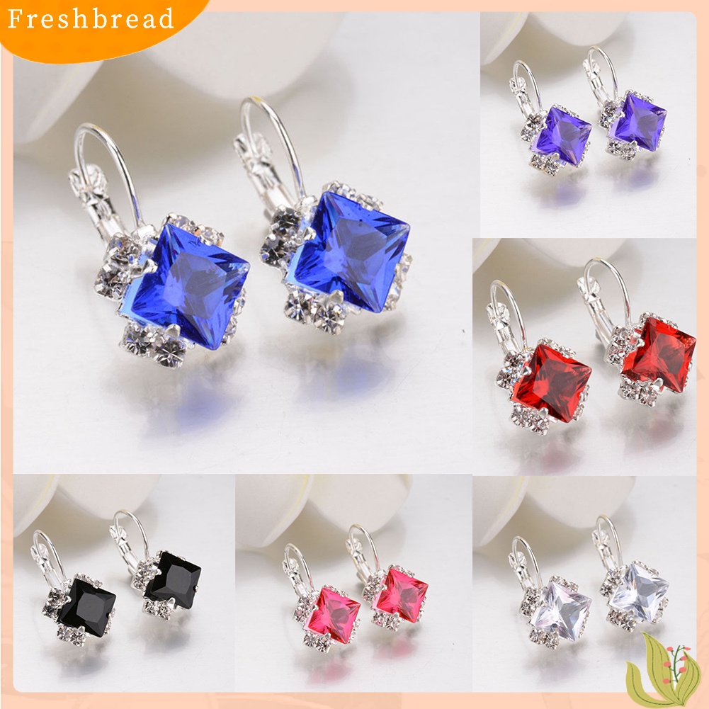 &lt; Freshbread &gt; Wanita Fashion Berlian Imitasi Mengkilap Leverback Anting Pertunangan Pernikahan Perhiasan