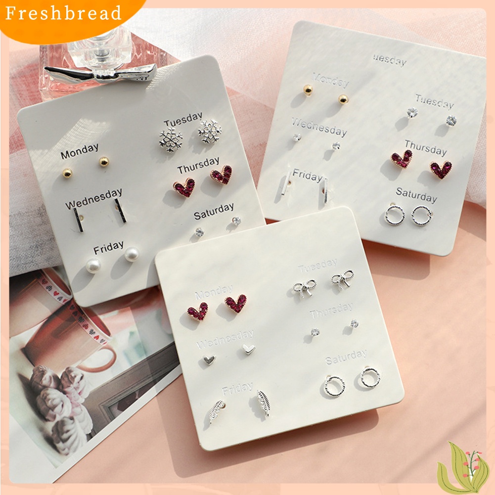 &lt; Freshbread &gt; 6Prs/Set Fashion Wanita Hati Bulu Kepingan Salju Lingkaran Telinga Stud Earrings Jewelry