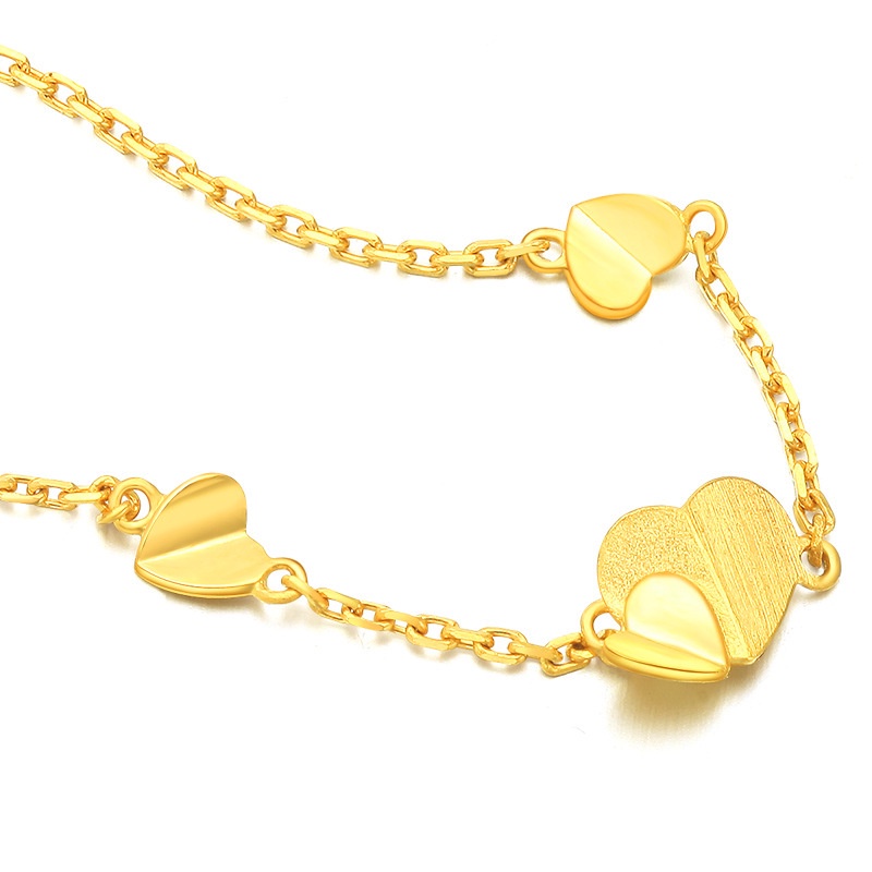 Goldkingdom Fashion Perhiasan Aksesoris Ready Stock Berlapis Emas Gelang Emas Wanita Adjustable Manik-Manik Serbaguna Cinta Hati Gelang Perhiasan Eurocoin