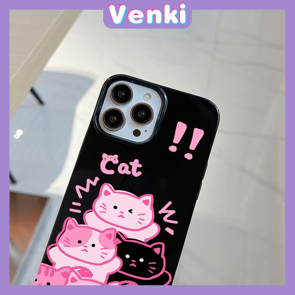 iPhone Case Soft TPU Glossy Black Candy Case Cute Cartoon Pink Cat Camera Protection Shockproof For iPhone 14 13 12 11 Pro Max 7 8 Plus X XR