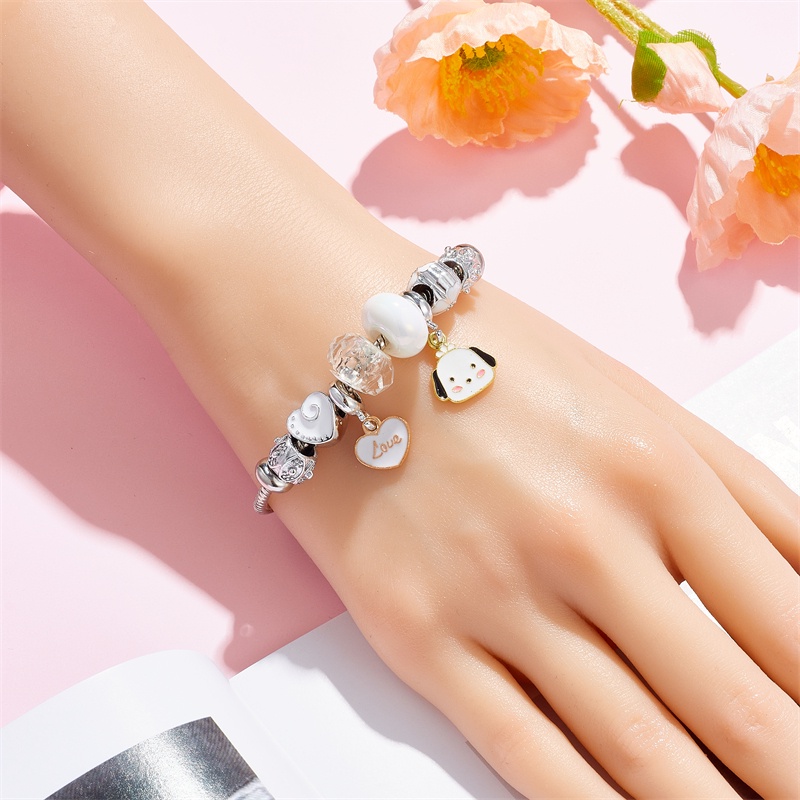 XiaoboACC Anime Kartun Melody Kuromi Liontin Manik-Manik DIY Stainless Steel Terbuka Dapat Disesuaikan Gelang