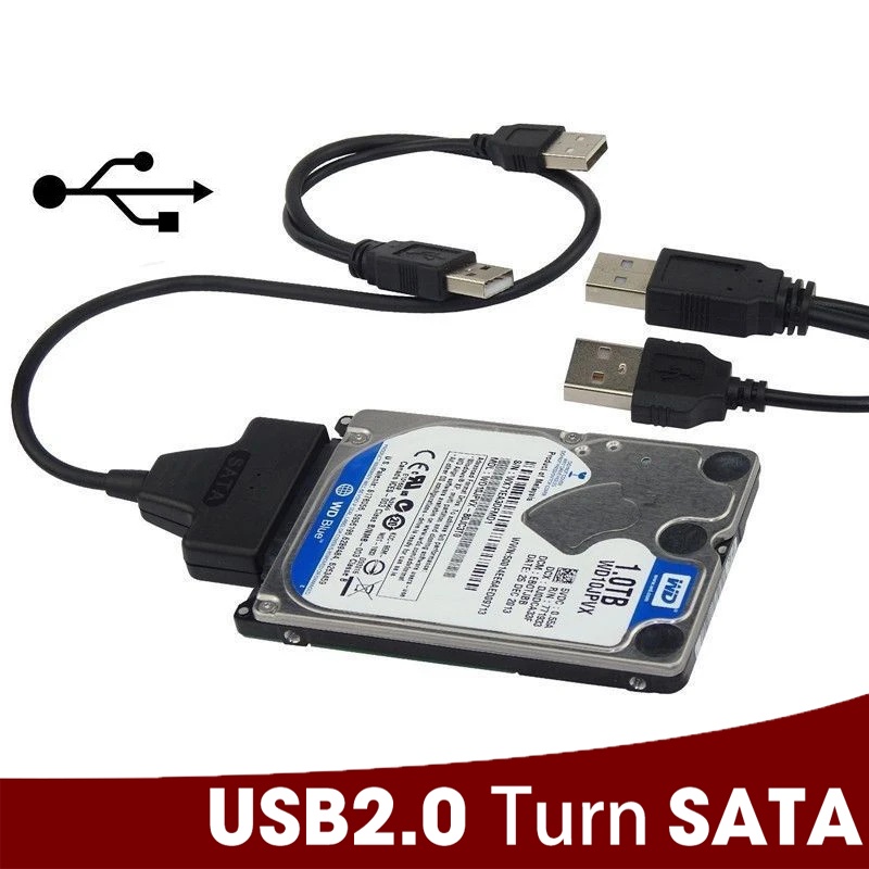 Dual-head USB2.0 to SATA Easy Drive Line/0.34m USB SATA Cable Converter Hard Drive Adapter/Untuk SSD 2.5/3.5 inch/HDD Laptop/Komputer Aksesoris