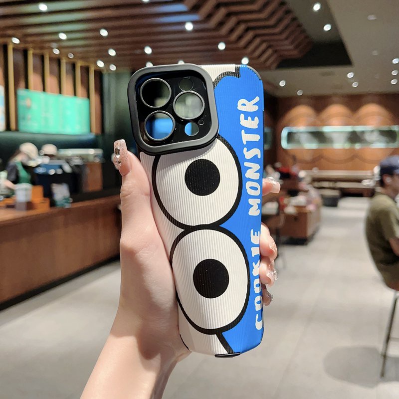 Men's Fashion Cool Leather Soft Case iP iPhone 7 8 Plus SE 2020 X XR XS Max 11 12 13 14 Pro Max 14 Plus Phone Case Camera Protect Cookie Monster Elmo Cartoon